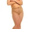Plus size model wearing Glamory satin matte 20 tights in color make up front view