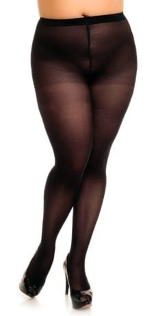 Plus size model wearing Glamory microstar 50 tights in color black front view close up