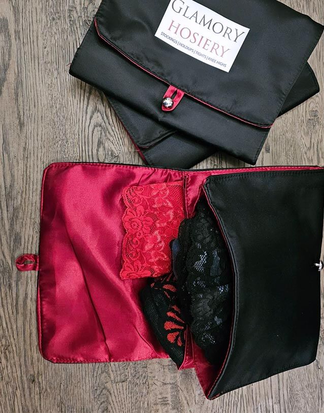 black and red silk hosiery pouch product by glamory hosiery